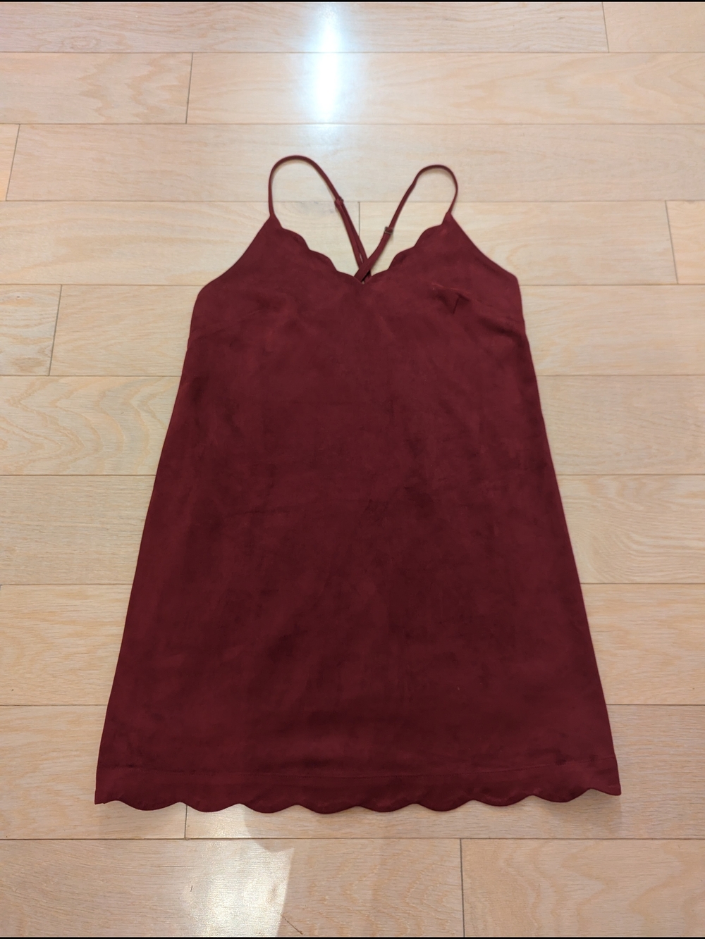 Scalloped Hem Burgundy Slip Dress